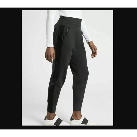 Athleta Size XS P Petite Black Venice Velvet Stripe Jogger High Rise Knit Pants - Picture 2 of 8